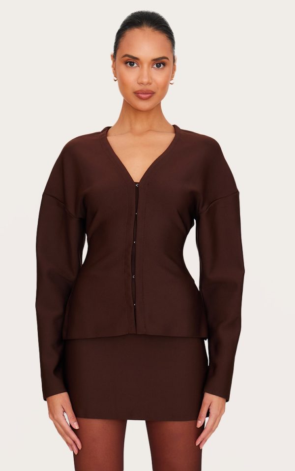 Chocolate Tailored Hook And Eye Cardigan