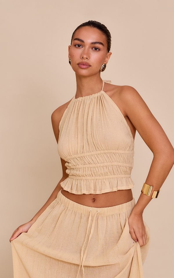 Sand Textured Backless Halterneck Top
