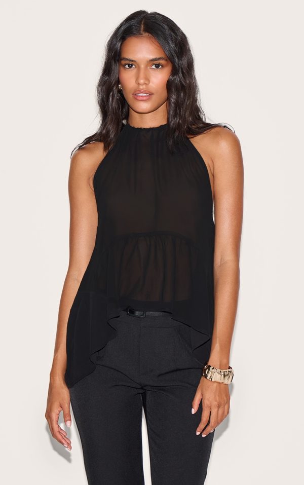 Black Chiffon Halterneck Top