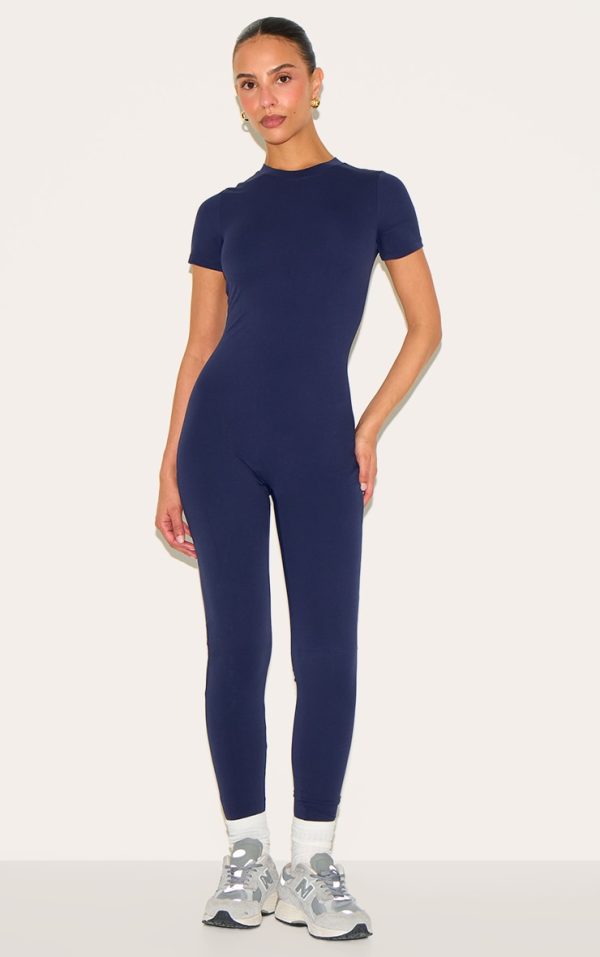 Petite Navy Short Sleeve Sculp Unitard