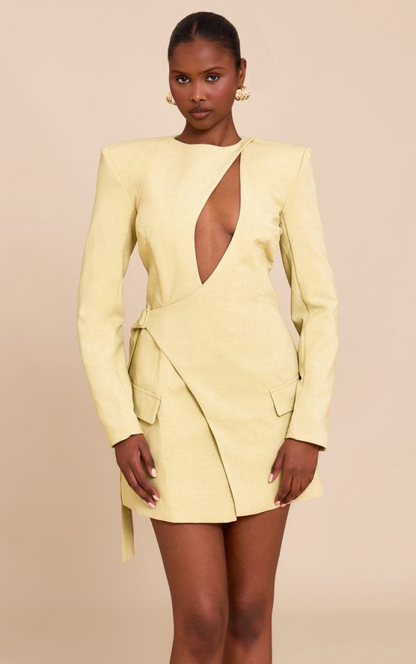 PLT Label Green Tailored Asymmetrical Cut Out Blazer Dress