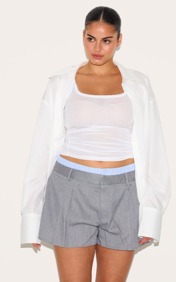 Plus Grey Woven Stripe Contrast Tailored Shorts