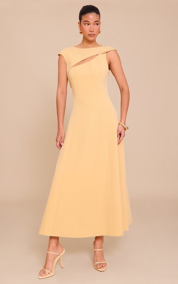 Butter Yellow Asymmetric Cut Out Detail Maxi Dress