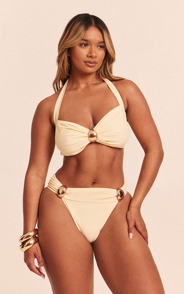 Shape Butter Cream High Leg Gold Trim Bikini Bottoms