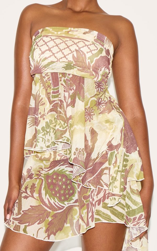 Brown Printed Drape Detail Top