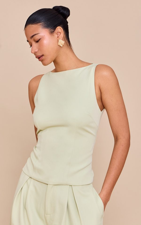 Pale Lime Racer Neck Detail Top