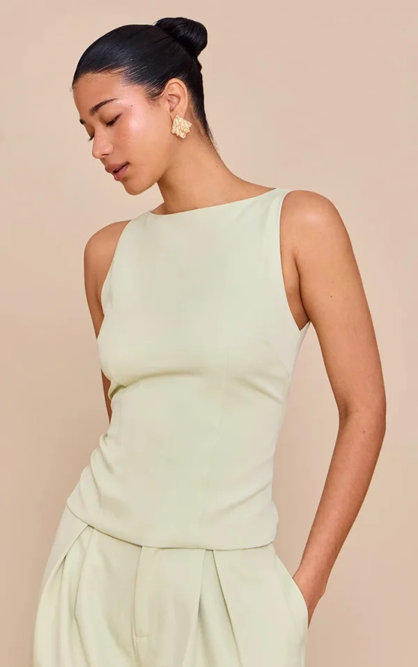 Pale Lime Racer Neck Detail Top