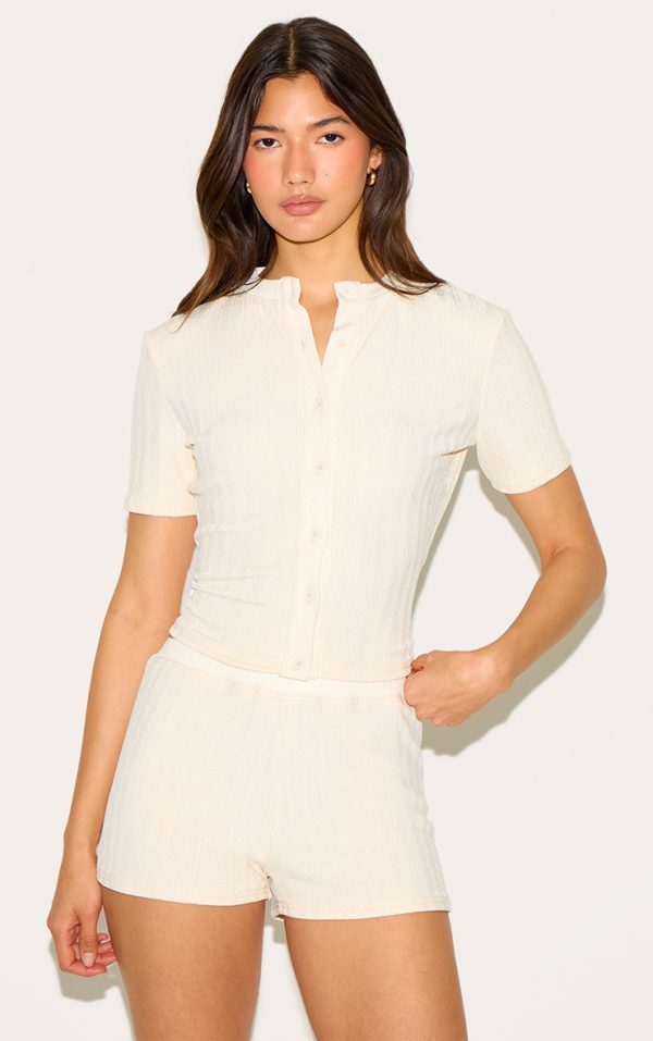 Butter Yellow Textured Button Up Longline Top