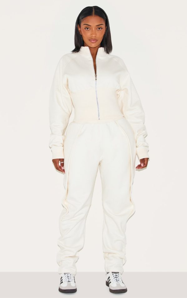 Shape Cream High Waisted Pleat Front Cocoon Sweatpants