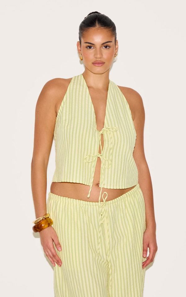 Plus Lime Green Tie Front Striped Sleeveless Top