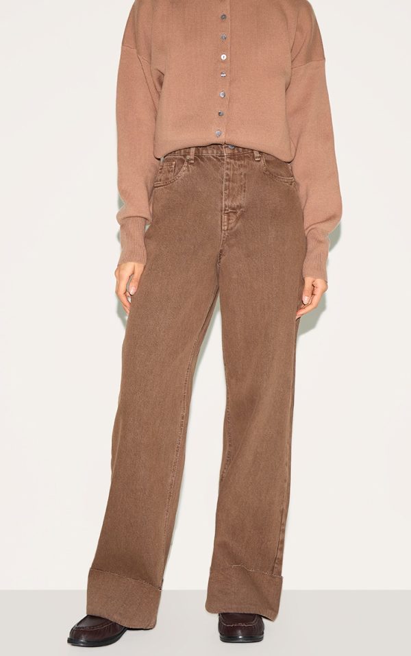 Washed Brown Turn Up Hem Jeans