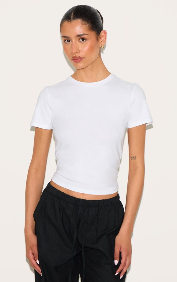 Tall White Soft Cotton Crew Neck Short Sleeve Top