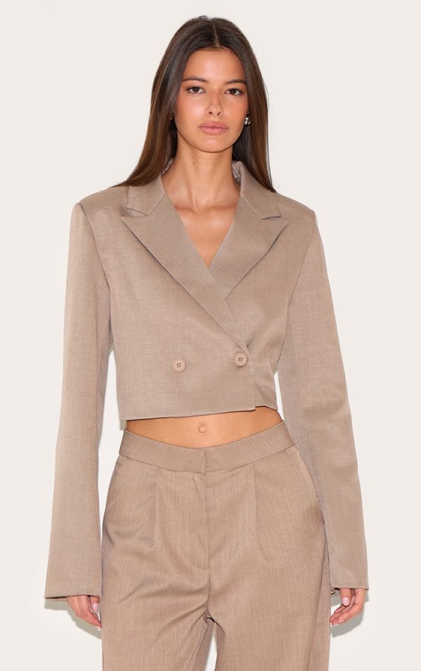 Mushroom Tailored Woven Boxy Cropped Blazer