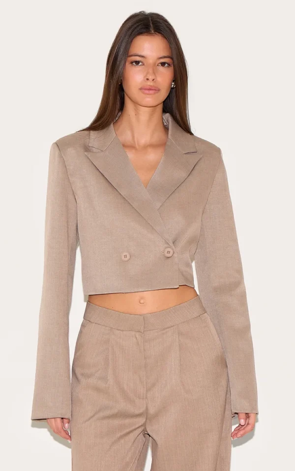 Mushroom Tailored Woven Boxy Cropped Blazer