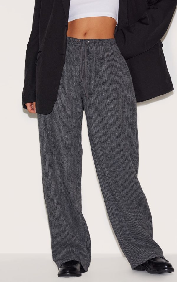 Charcoal Textured Low Rise Drawstring Straight Leg Pants