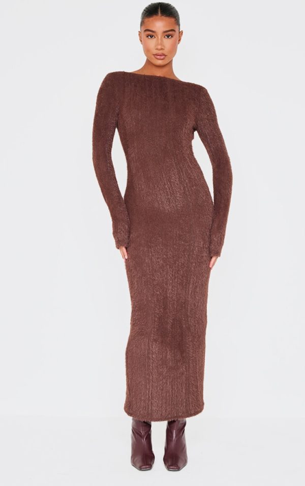 Chocolate Fluffy Scoop Back Maxi Dress