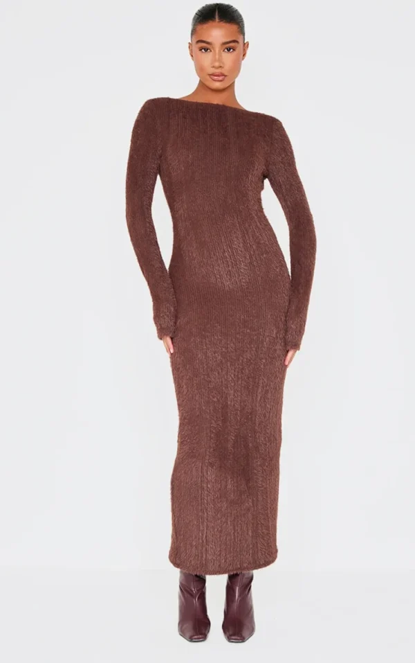 Chocolate Fluffy Scoop Back Maxi Dress
