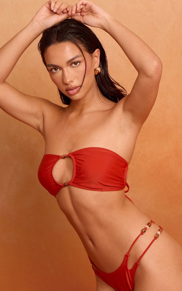 Rust Bead Detail Bandeau Bikini Top