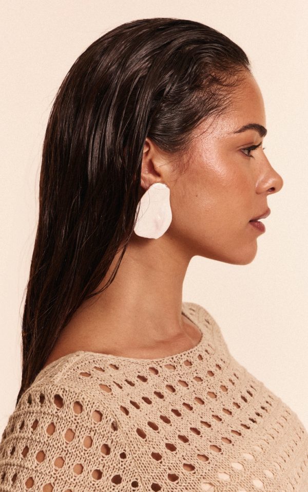 Cream Oversize Wave Abstract Statement Earrings