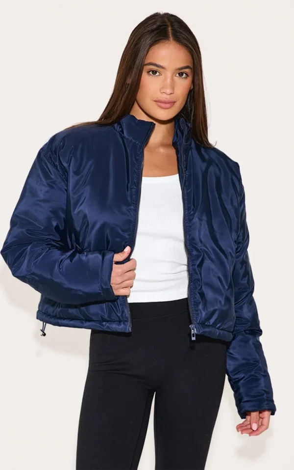Navy Cropped Puffer Jacket