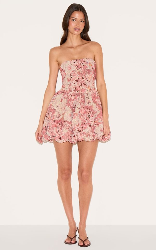 Pink Floral Tapestry Bandeau Extreme Puffball Dress
