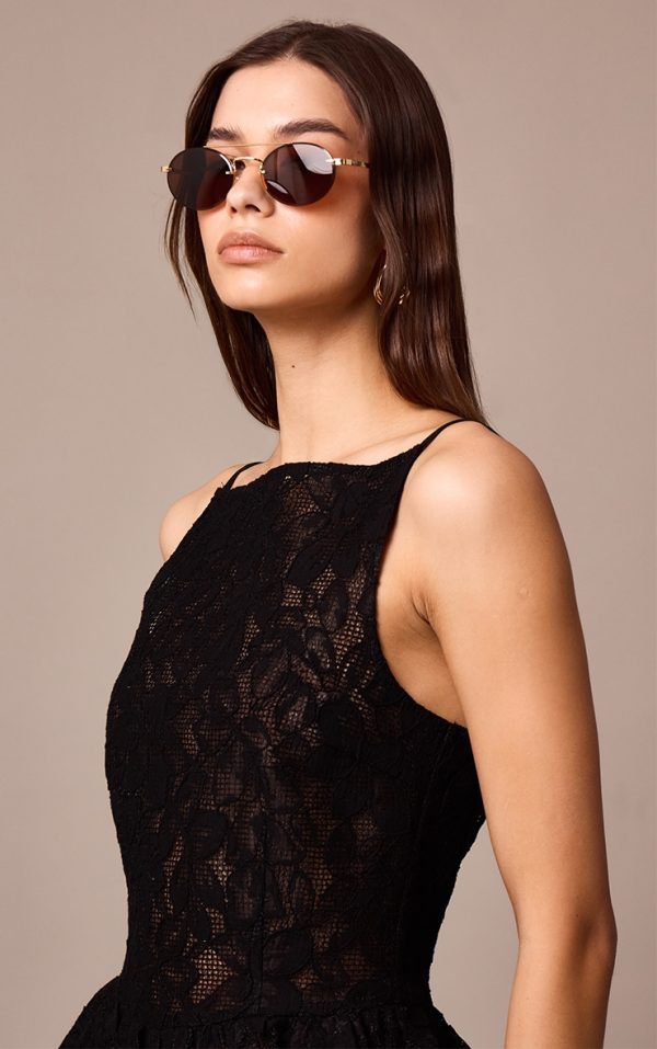 Bronze Oval Slim Aviator Sunglasses