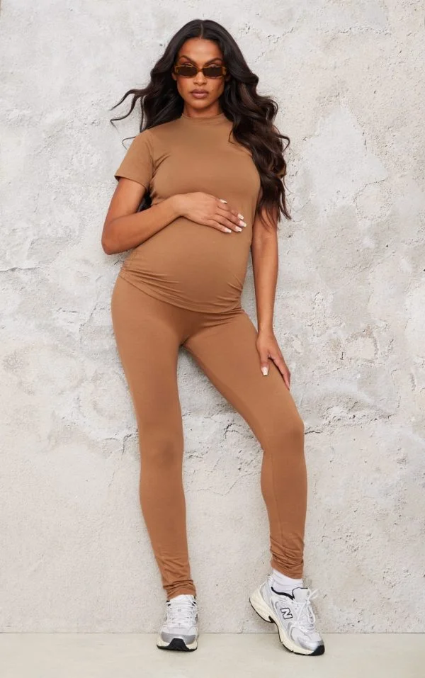 Maternity Brown Over The Bump Leggings