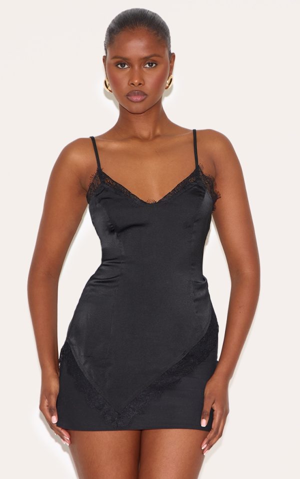 Black Chiffon Lace Detail Cami Top