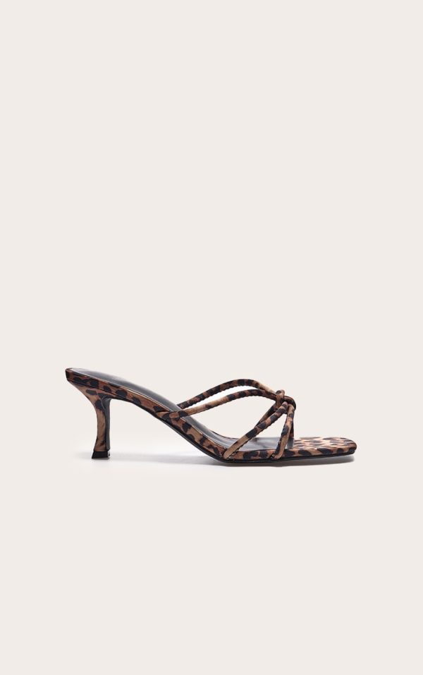 Leopard Satin Wide Fit Square Toe Knotted Heeled Mules
