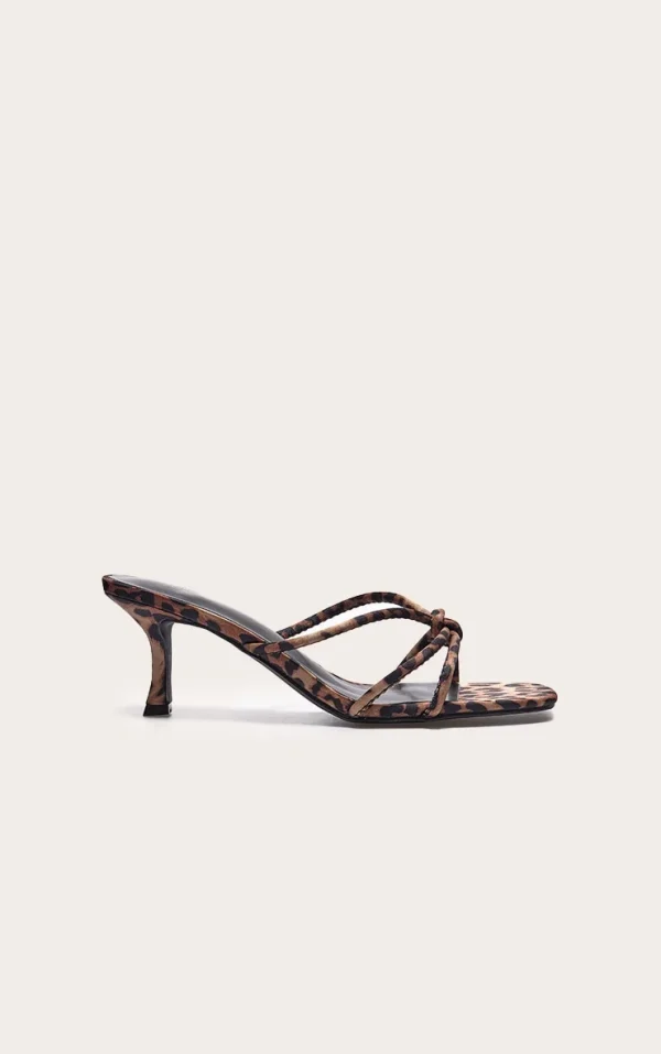 Leopard Satin Wide Fit Square Toe Knotted Heeled Mules