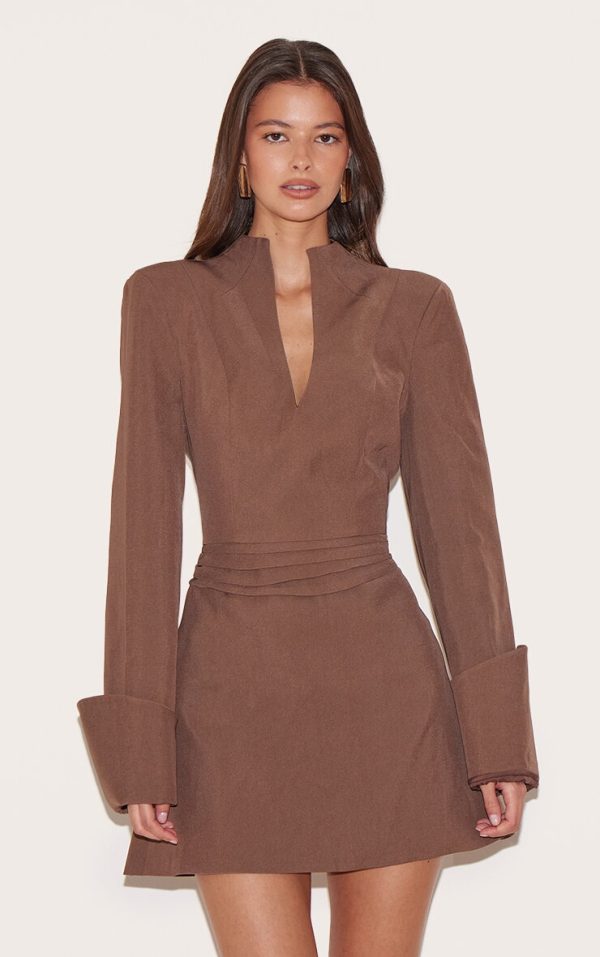 Chestnut Woven V Neck Mini Dress