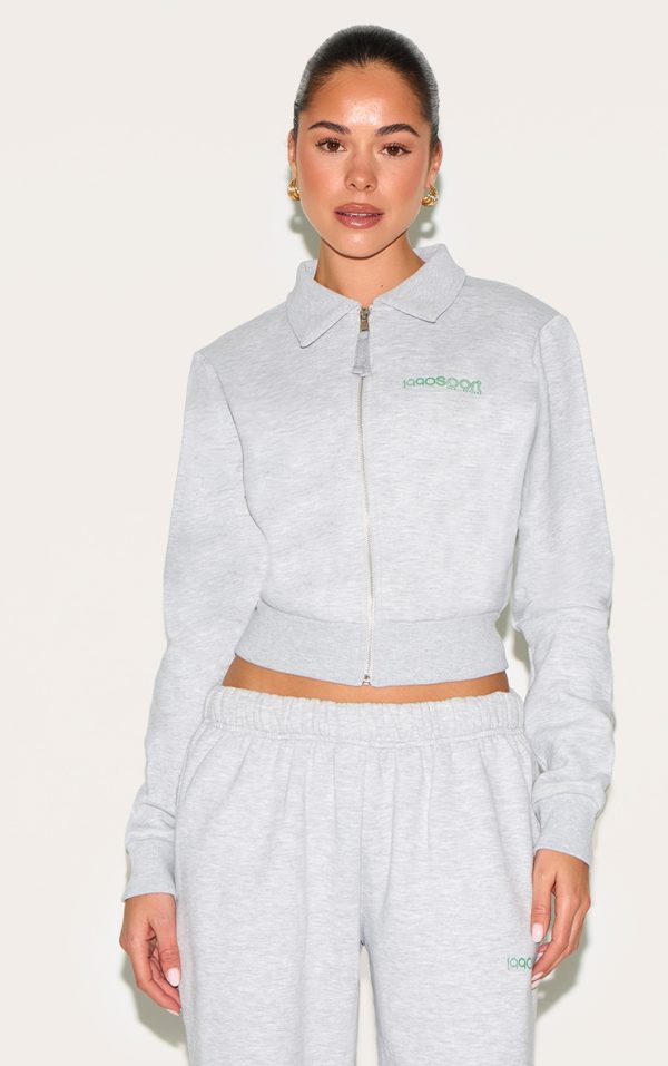 Ash Grey Fitted Zip Through Collar Sweatshirt