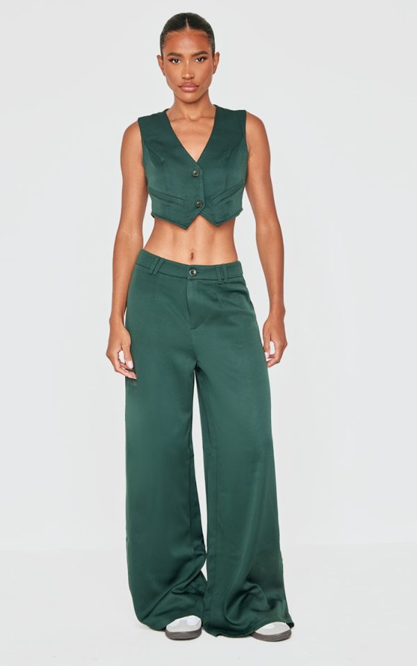 Dark Green Woven Double Belt Loop Suit Pants