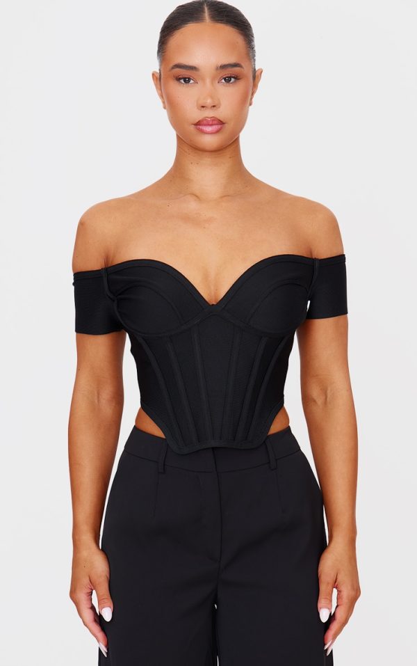 Black Bandage Dip Hem Bust Cup Bardot Corset