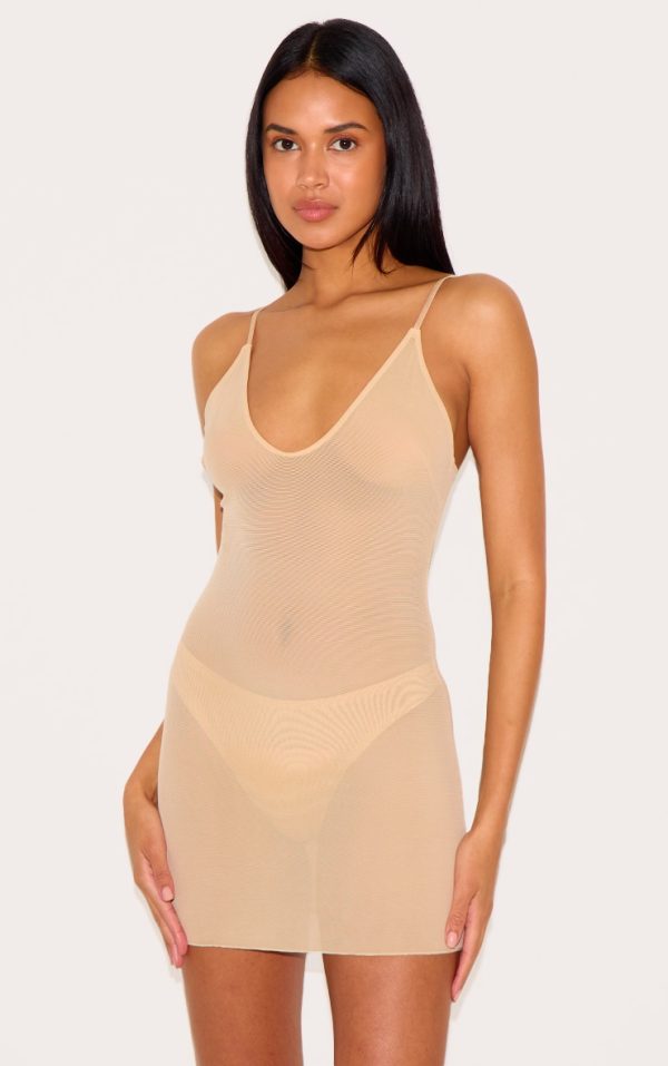 Nude Powermesh Shapewear Slip Dress And Thong
