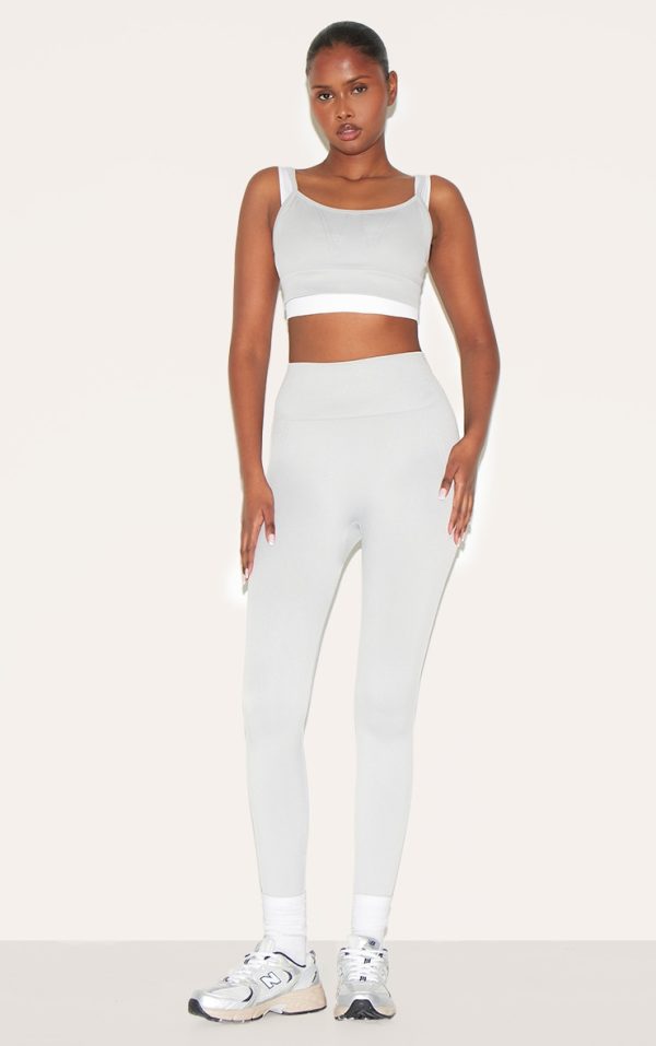 Light Grey Seamless Line Detail High Waisted Leggings