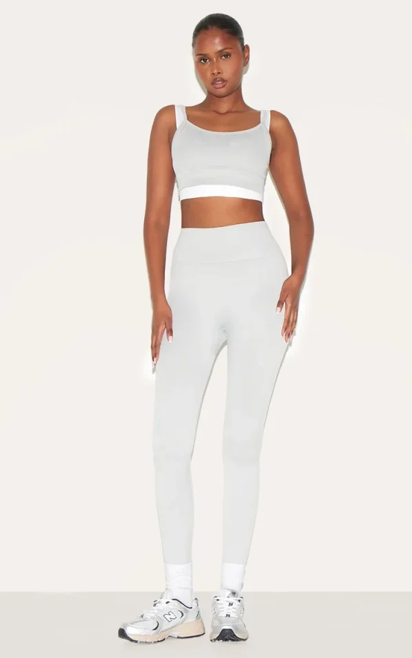 Light Grey Seamless Line Detail High Waisted Leggings