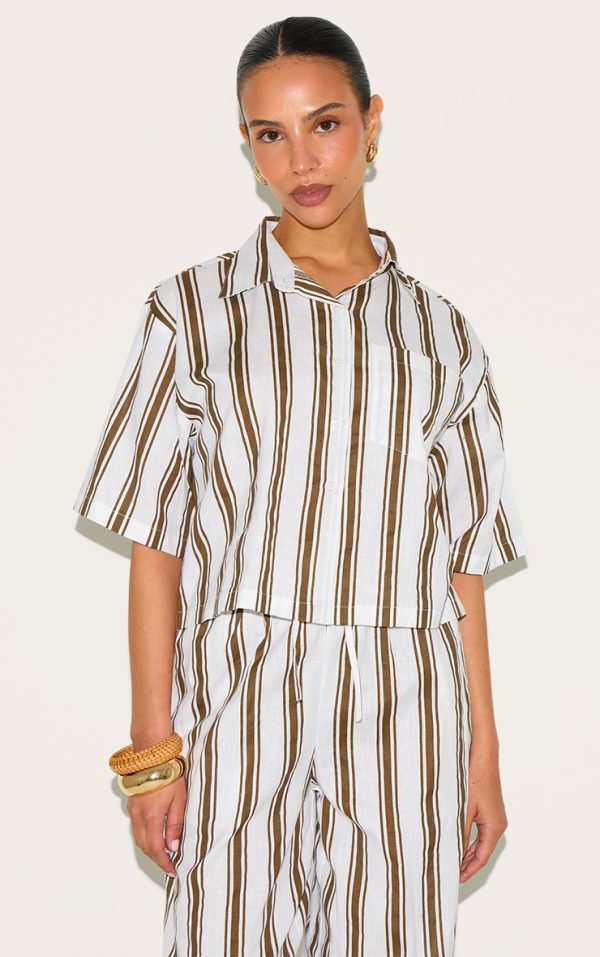 Petite Beige Striped Linen Look Oversized Shirt