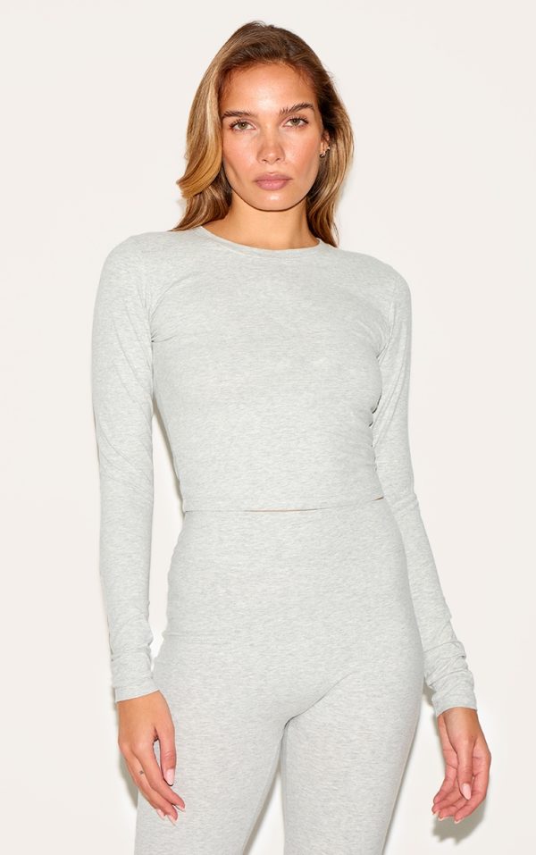 Ash Grey Ultimate Sculpt Long Sleeve Crop Gym Top