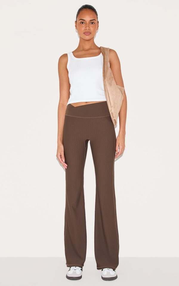 Espresso Ribbed Cross Waist Yoga Pants
