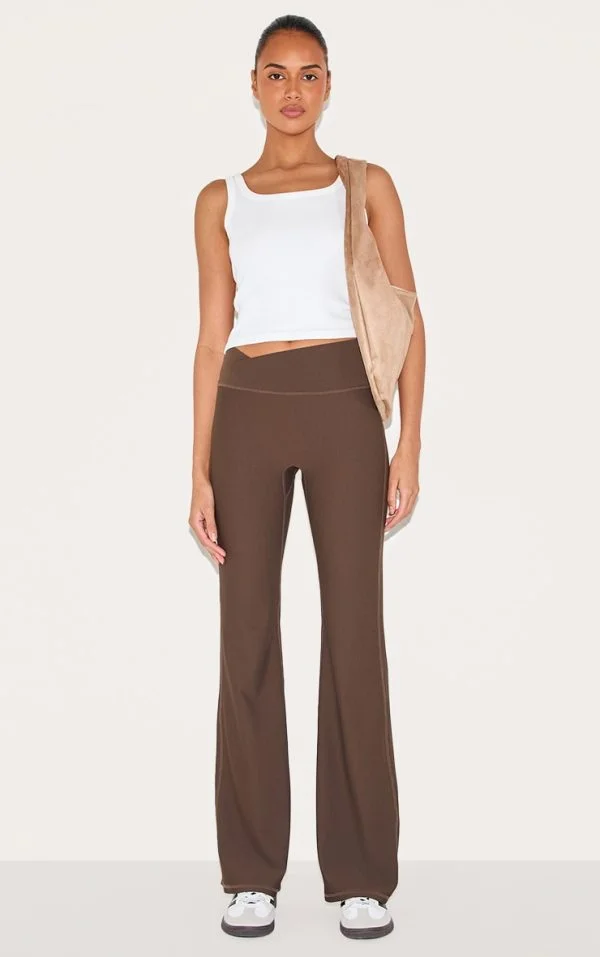 Espresso Ribbed Cross Waist Yoga Pants
