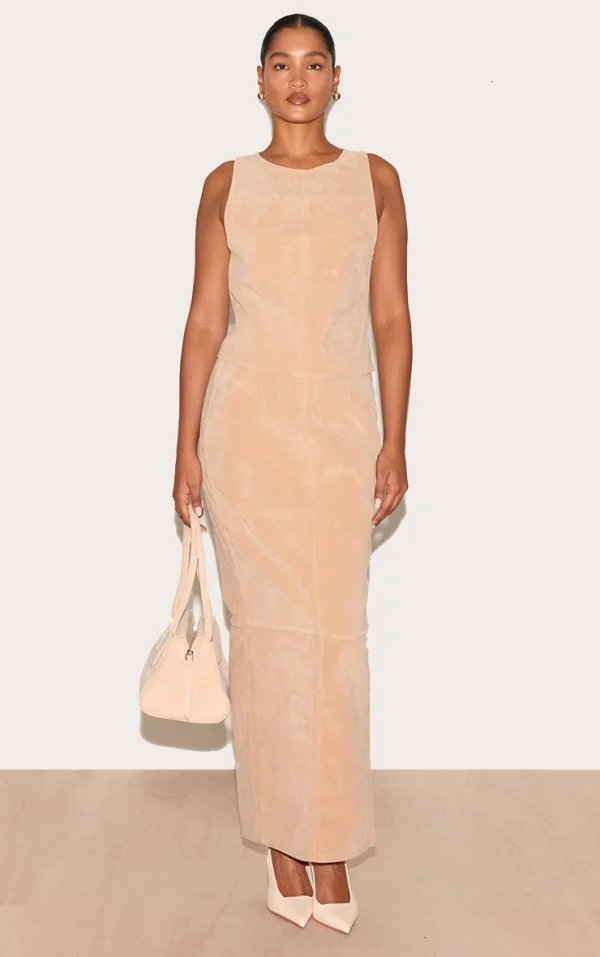 Stone Structured Faux Suede Maxi Skirt