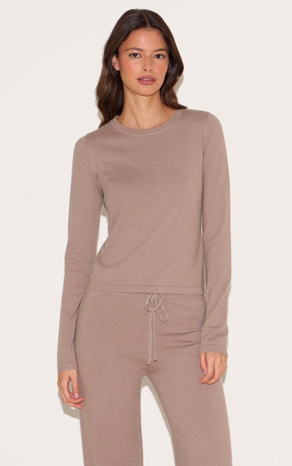 Deep Taupe Soft Knit Long Sleeve  Top