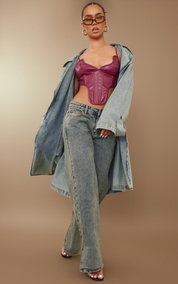 Vintage Wash Mid Rise Split Hem Jeans