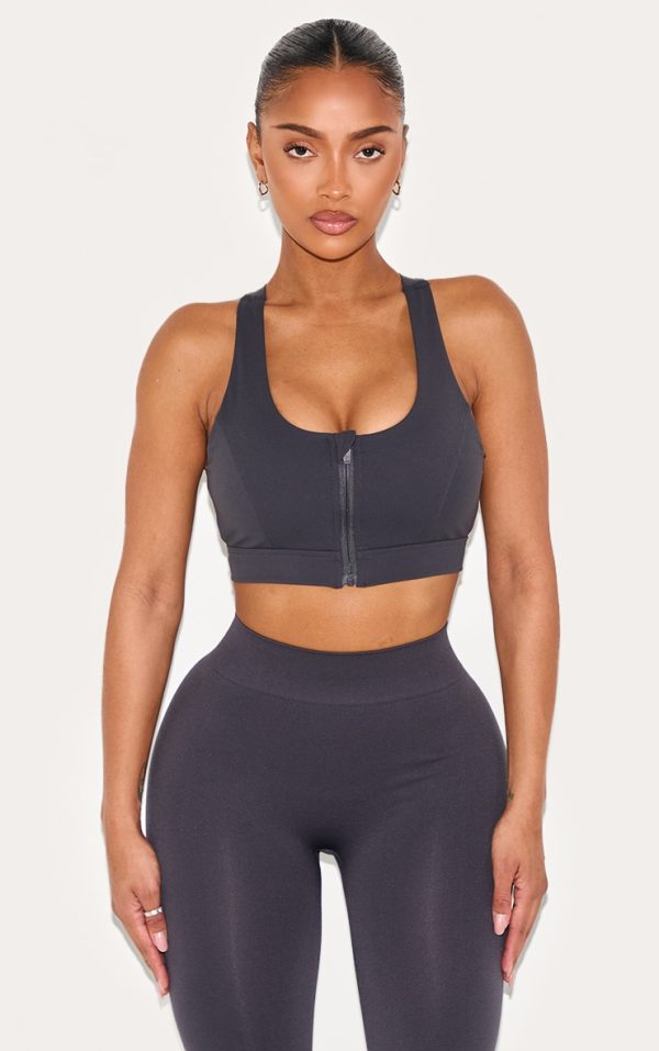 Shape Charcoal Sculpt Active Zip Front Cupped Sports Bra