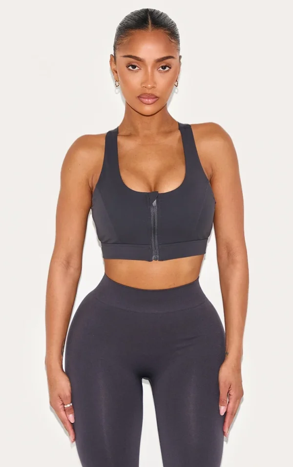 Shape Charcoal Sculpt Active Zip Front Cupped Sports Bra