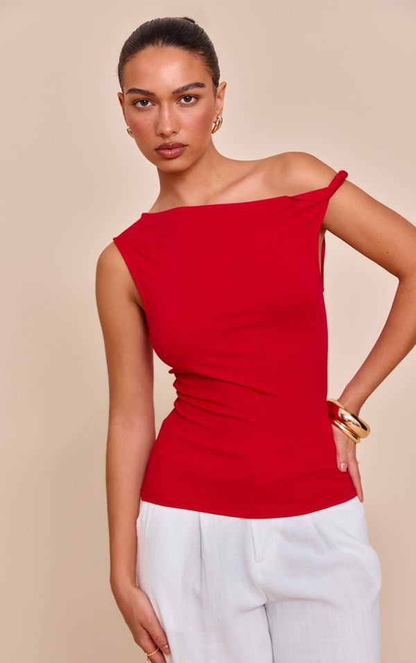 Tomato Soft Cotton Twist Detail Long Vest Top