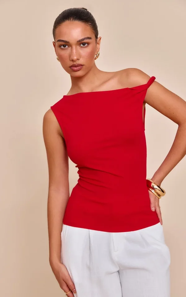 Tomato Soft Cotton Twist Detail Long Vest Top