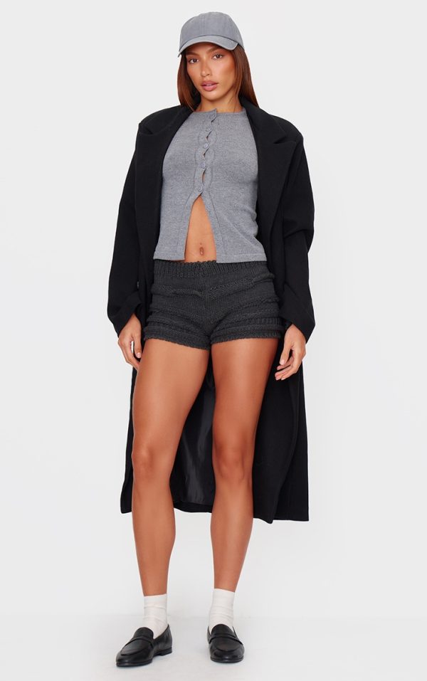 Charcoal Chunky Raised Contrast Knit Mini Shorts