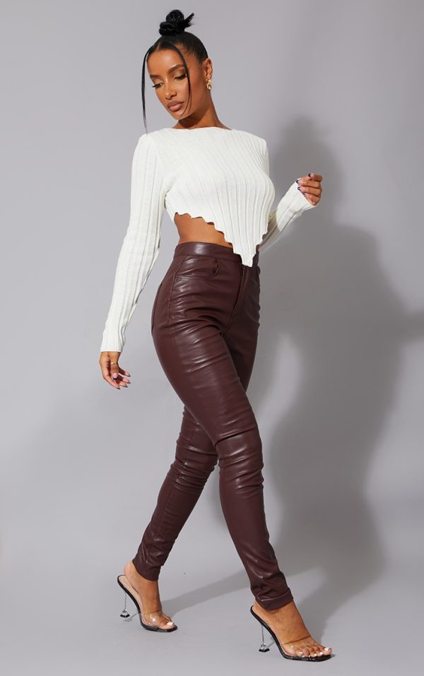Dark Chocolate Button Up Faux Leather Skinny Pants